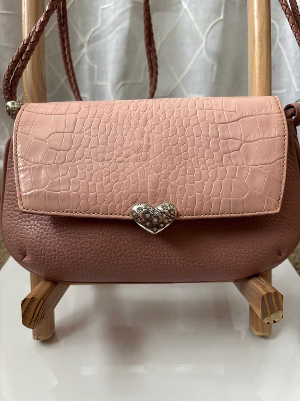 Brighton Dusty Pink Leather Croc-Embossed Women's Bag